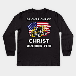 American Trucker Bright Light of Christ Around You BlkW Kids Long Sleeve T-Shirt